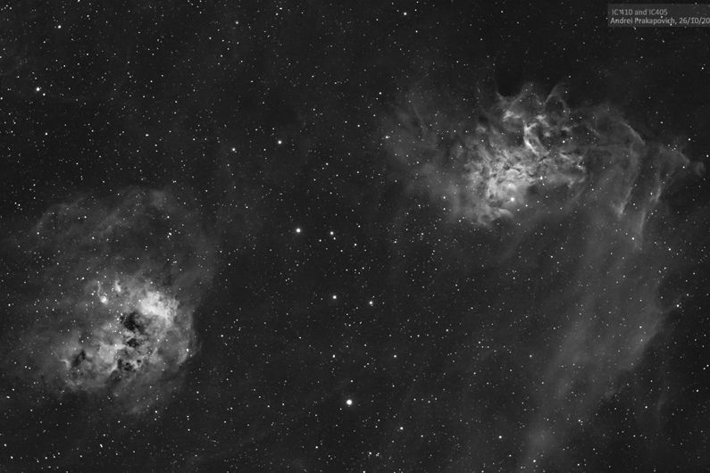 Водородные туманности ic410 и ic405. Фото из личного архива А. Прокоповича. Vodorodnye tumannosti ic410 i ic405 vnutr