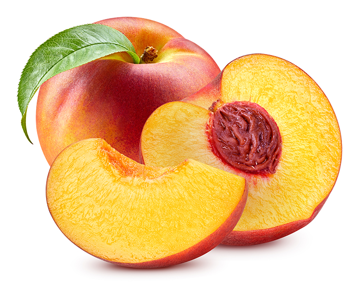 Fresh peach leaf isolated on white. Organic peach. Peach clipping path. Full depth of field